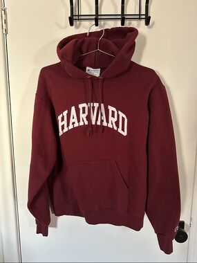 Champion Maroon Crewneck Hoodie with White Harvard Lettering
